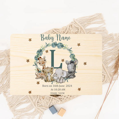 Baby Memory Box As A Gift for A Birth or Baptism Personalized Wooden Keepsake Boxes Newborn Animal with Name Birth Dates Case