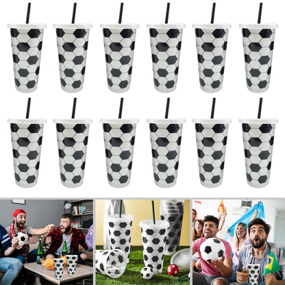 6Pcs Reusable Plastic Soccer Cups with Lid and Straw Soccer Gift Cups for Favors Soccer Sports Themed Party Decoration Supplies
