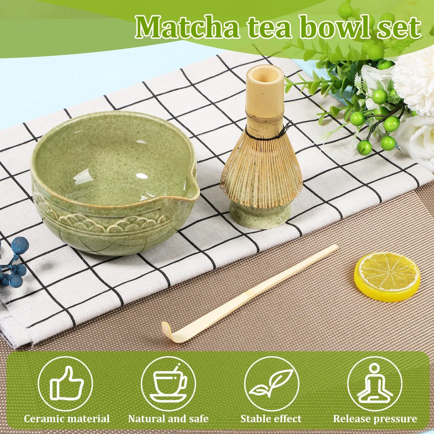 5Pcs Matcha Set Elegant Matcha Tea Set Includes Matcha Bowl Matcha Whisk Holder Bamboo Matcha Whisk and Scoop for Tea Lovers