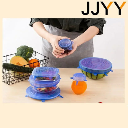 6PCS Silicone Stretch Lids for Food Freshness Reusable Durable Expandable Covers for Kitchen and Food Storage