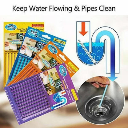 12 PCS Sticks Pipe Deodorizer Easy Drain Cleaning Sanitation Enzyme Rod Clog Remover Odors Eliminator Sewer Dredging