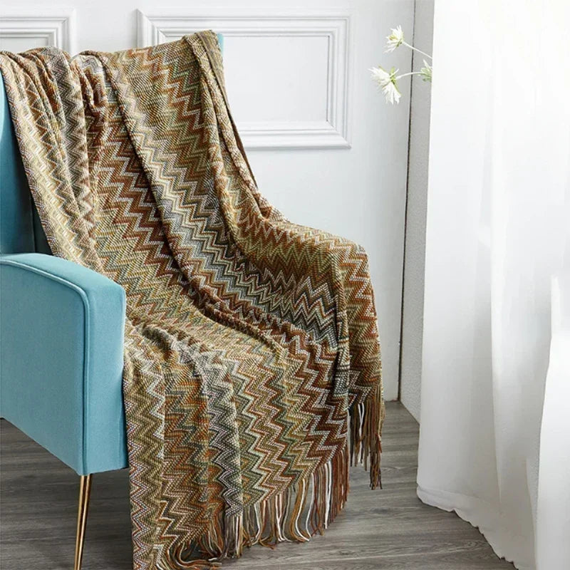 Knitted Blankets Bohemian Plaid Throw Blanket Sofa Cover With Tassels Travel Leisure Bed Cover Blanket boho Bedspread