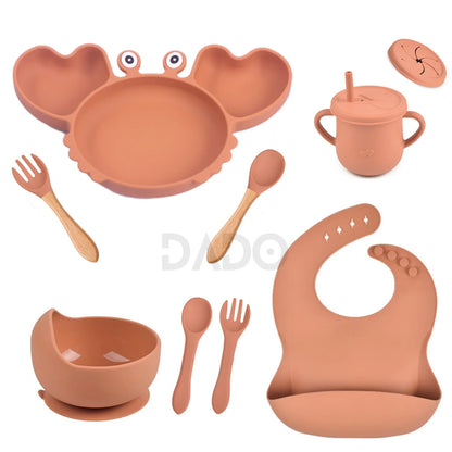 Customized Baby Silicone Feeding Set with Suction Cup Personalized Name Dish Divided Plate Bowl Spoon Cute Kid Eating Tableware