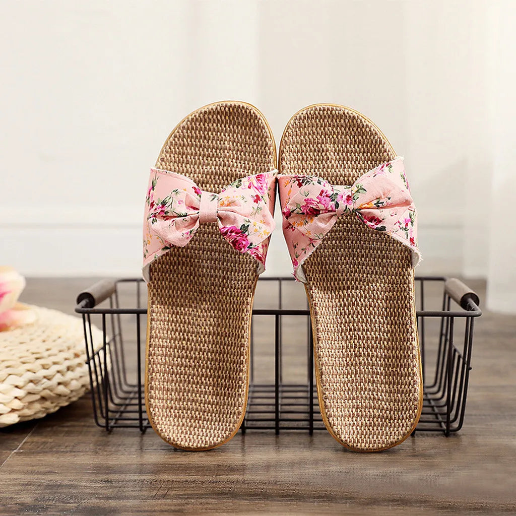 Sandalias Mujer 2024 Hot Women Female  Bowknot Flax Linen Flip Flops Beach Shoes Sandals Slipper SandáLias Femininas 여름샌들