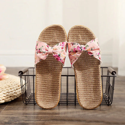 Sandalias Mujer 2024 Hot Women Female  Bowknot Flax Linen Flip Flops Beach Shoes Sandals Slipper SandáLias Femininas 여름샌들