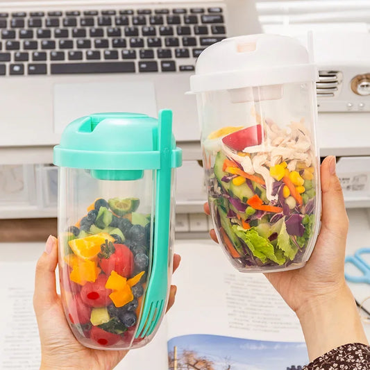 1PC/Portable Salad Cup Breakfast Salad Bowl with Fork School Lunch Box Food Storage Bento Box Yogurt Oatmeal Cereal Milk Cup