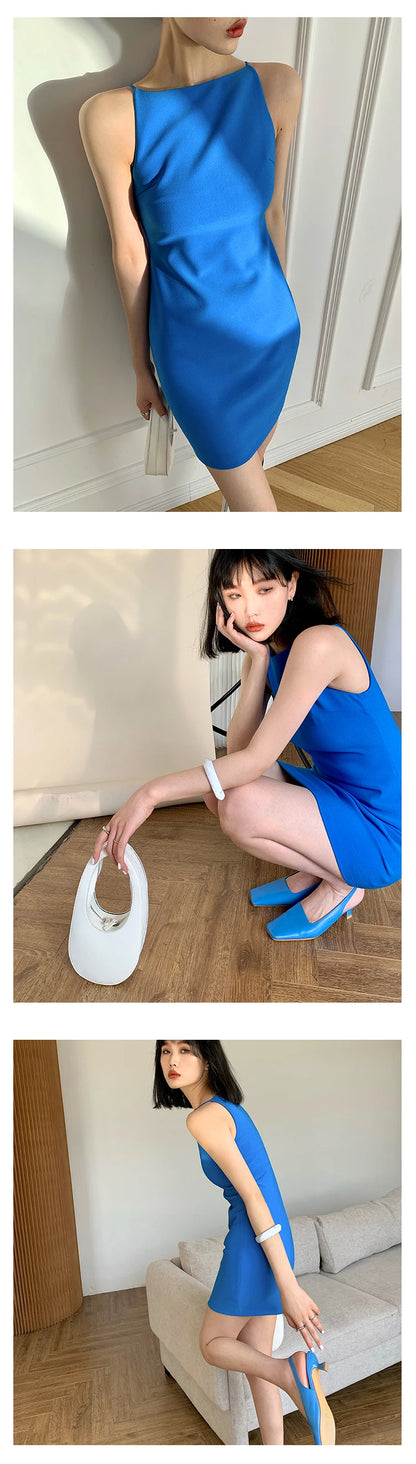 Jielur Summer Women New Spaghetti Strap Elegant Party Mini Dress Female Fashion Sexy Ladies Sleeveless Clothes