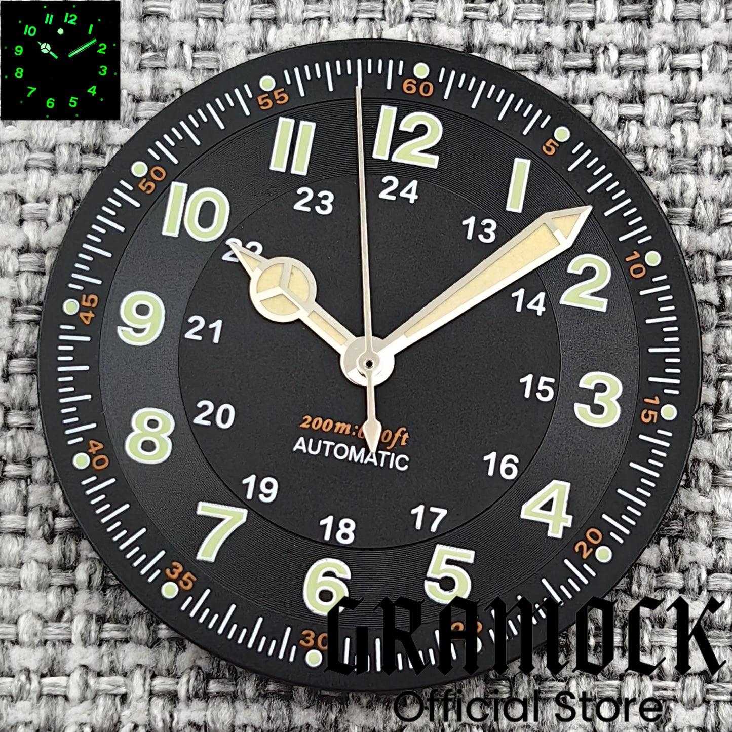 Gramock Classics Sterile 29mm Pilot Black Watch Dial Part for NH35/36 ETA PT5000 Miyota Mingzhu DG ST2130 Movement Part Hand Set
