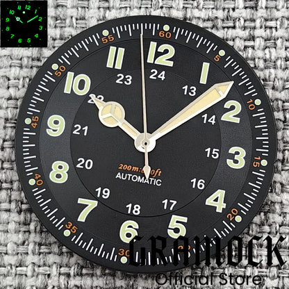 Gramock Classics Sterile 29mm Pilot Black Watch Dial Part for NH35/36 ETA PT5000 Miyota Mingzhu DG ST2130 Movement Part Hand Set