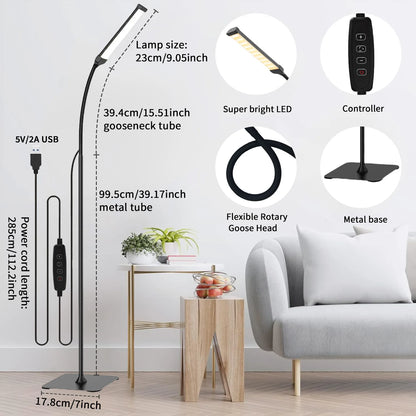 LED Floor Lamp, Eye Caring Reading dimmable desk lamp  flexible gooseneck [120 LED 3 color] for living room, bedroom, office