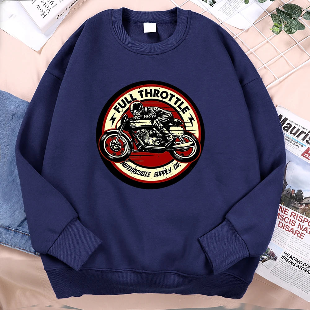 Full Throttle Motorcycle Competition Mens Clothes Casual Loose Hoodies Autumn Sweatshirt Crewneck Fleece Hoodie Fleece Pullover