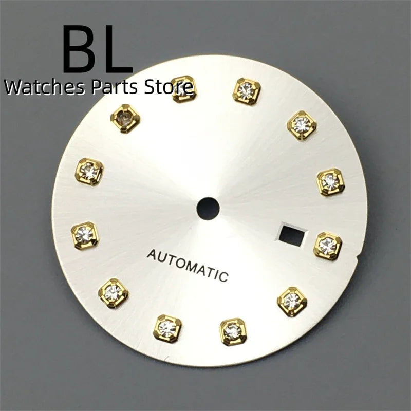BLIGER 24.5mm Watch Dial Hand Set Sunburst Gray Rose White Mother Pearl Dial Roman Diamond Index Fit NH05 Movement Women Watches