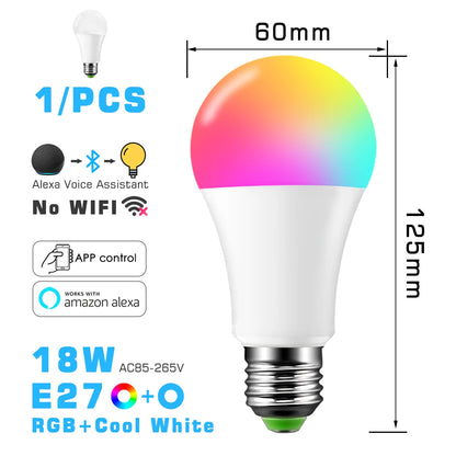 LED Smart Light Bulb, Color Changing Alexa Light, RGB Smart Lamp That Work With Alexa, E27 B22 Base,16 Million Colors,Dimmable