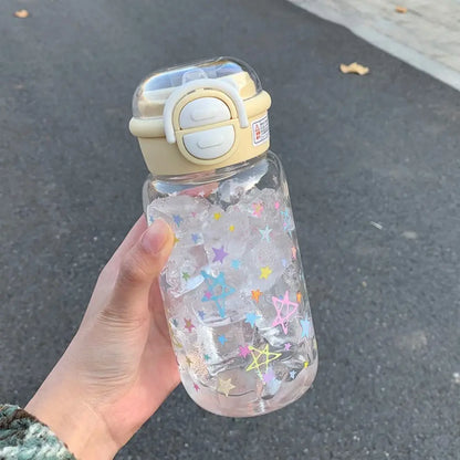 500ml Transparent Plastic Cup Straw Cup Lifting Rope Graffiti Water Bottles Fall Prevention Portable Drinking Water Bottle