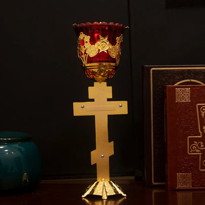 Orthodox Cross Candlestick Jesus Candlestick Zinc Alloy Candlestick Zinc Alloy Candlestick Glass Church Supplies Home Decoration