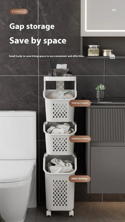 Multilayer Laundry Storage Basket Wheels Pp Plastic Laundry Baskets With Wheel Household Sundries Bathroom Toilet Storage Rack