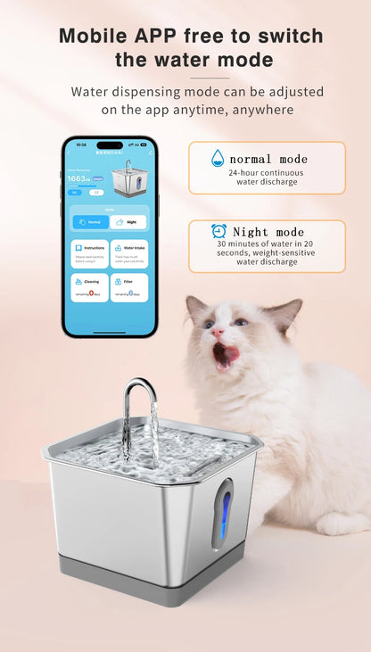 4.0L Stainless Steel Water Fountain For Cat With App Control Smart Automatic Intelligent Pets Water Dispenser Cats Dogs Products