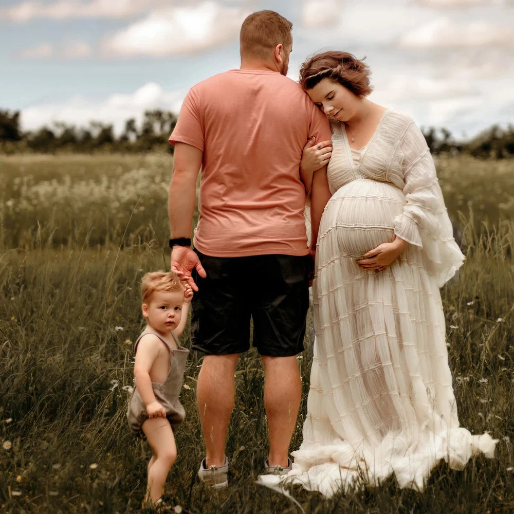 Pleat Chiffon Boho Style Maternity Photoshooting Dress Baby Shower Maxi Dresses Pregnant Woman Photo Props Dress