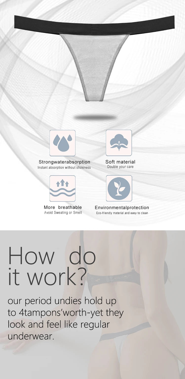 4 Layer Leakproof Menstrual Period Panties Sexy Ladies Thong Menstrual Period Leak Proof Underwear Physiological Pants