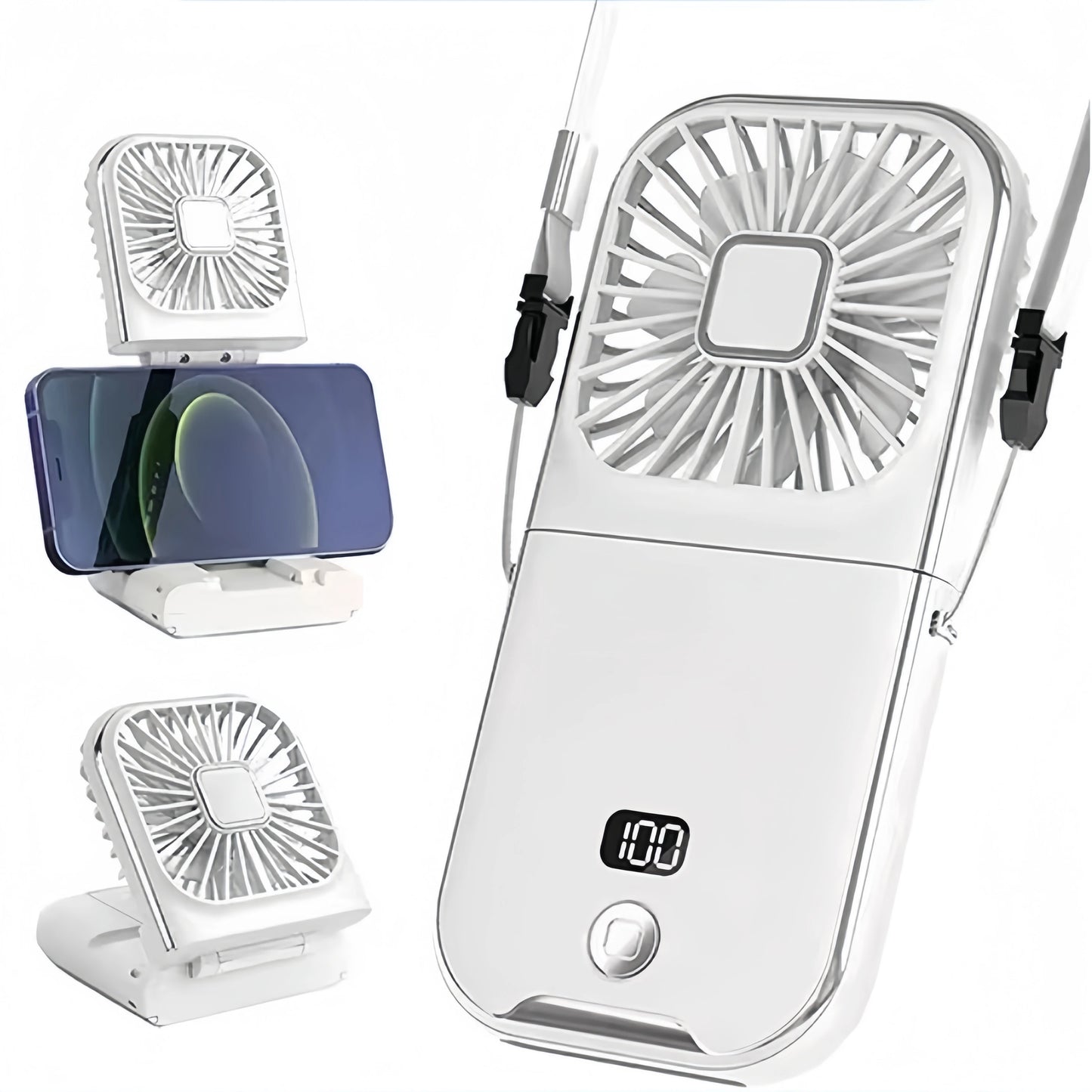 Folding handheld fan USB charging digital display outdoor mini neck hanging power bank fan，gift
