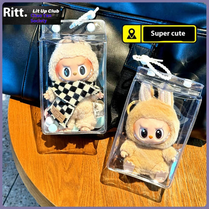 Labubu Fully Transparent Square Walking Bag Labubu Sitting Posture Protective Cover Labubu Protective Cover Display Bag Fashion