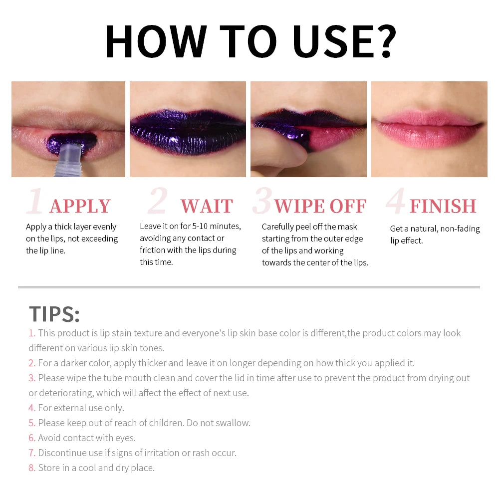 3 Colors Lip Stain Gloss Tattoo Magic Color Peel Off Mask Tint Long Lasting Waterproof Lip Gloss