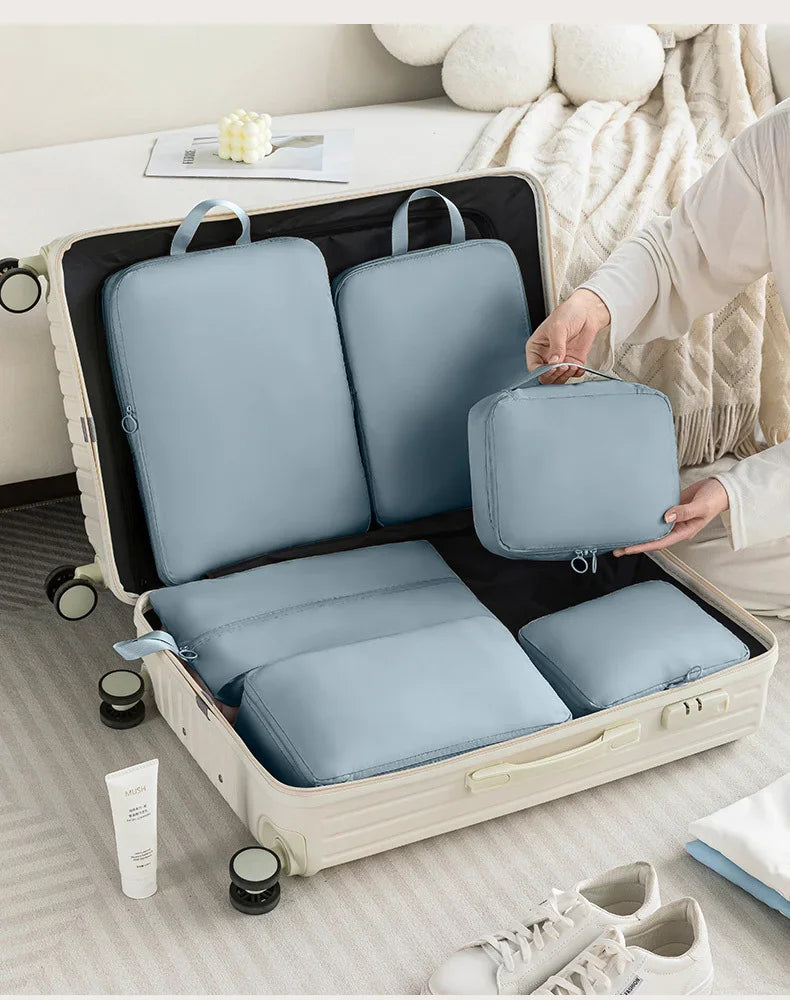 6-Piece Compressible Packing Cubes Set Waterproof - Portable Travel Organizer Bags for Luggage/Suitcase with Handbag Accessory