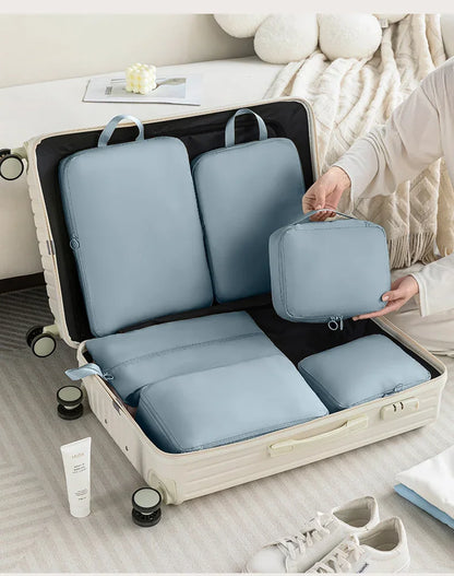 6-Piece Compressible Packing Cubes Set Waterproof - Portable Travel Organizer Bags for Luggage/Suitcase with Handbag Accessory