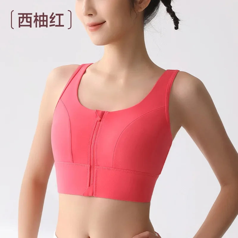 Sports bra for women, shock-absorbing high-strength running, zipper yoga suit, vest, bra, fitness fixed cup, summer