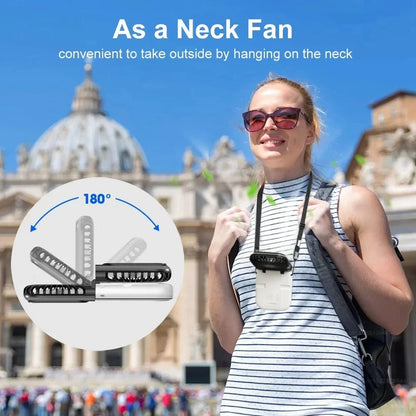 Folding handheld fan USB charging digital display outdoor mini neck hanging power bank fan，gift