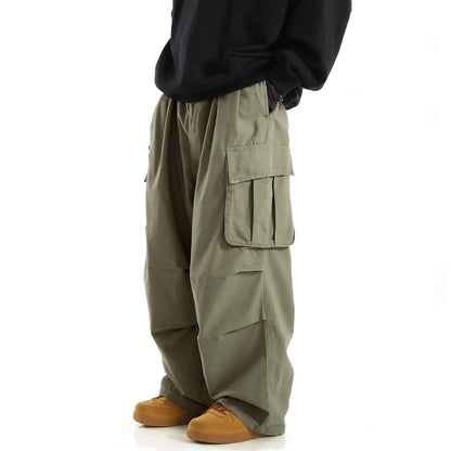 Classic Design Multi Flap Pockets Cargo Pants Men's Loose Fit Drawstring Cargo Pants For Skateboarding Street Outdoor Camping
