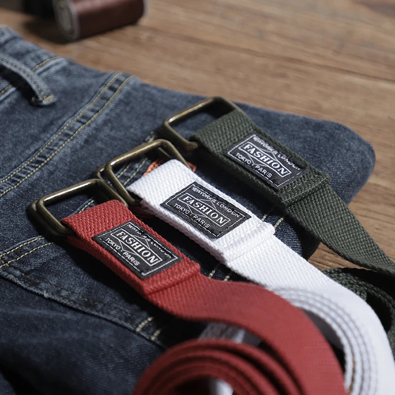 Double-loop belt men and women belt INS double-loop tide double-loop canvas Korean version of young students casual outdoo