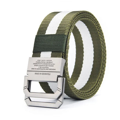 Men's Belt Trend Double Loop Buckle Canvas Belt Women's Belt with Cargo Pants Jeans Belt Outdoor Sports Belt No Perforated Belt