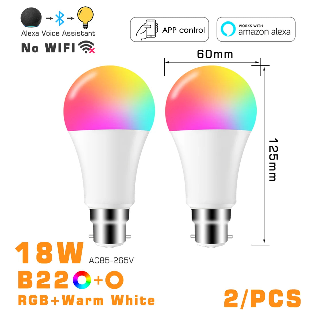 LED Smart Light Bulb, Color Changing Alexa Light, RGB Smart Lamp That Work With Alexa, E27 B22 Base,16 Million Colors,Dimmable