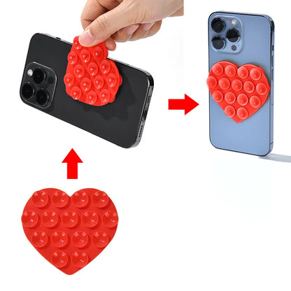 Heart Shape Double Sided Phone Suction Holder, Multi-Purpose Silicone Suction Cup Phone Mount Phone Case Sticky Phone Grip