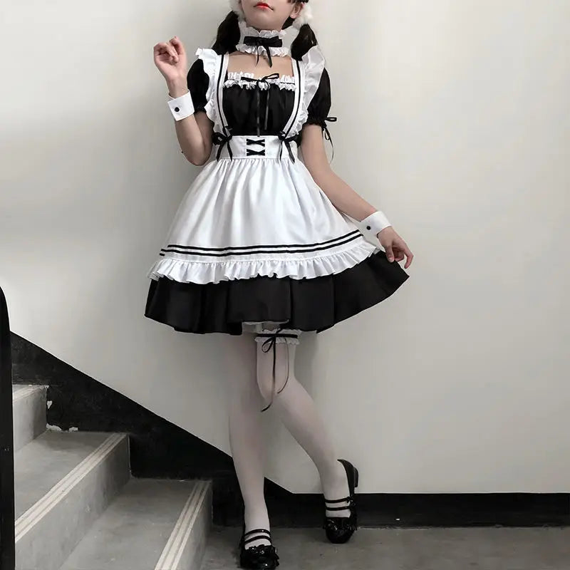 Black White Lolita Maid Girls Women Lovely Cosplay Costume Outfit Dress Sexy French Apron Servant Uniform Exotic CafeMaid S-4XL