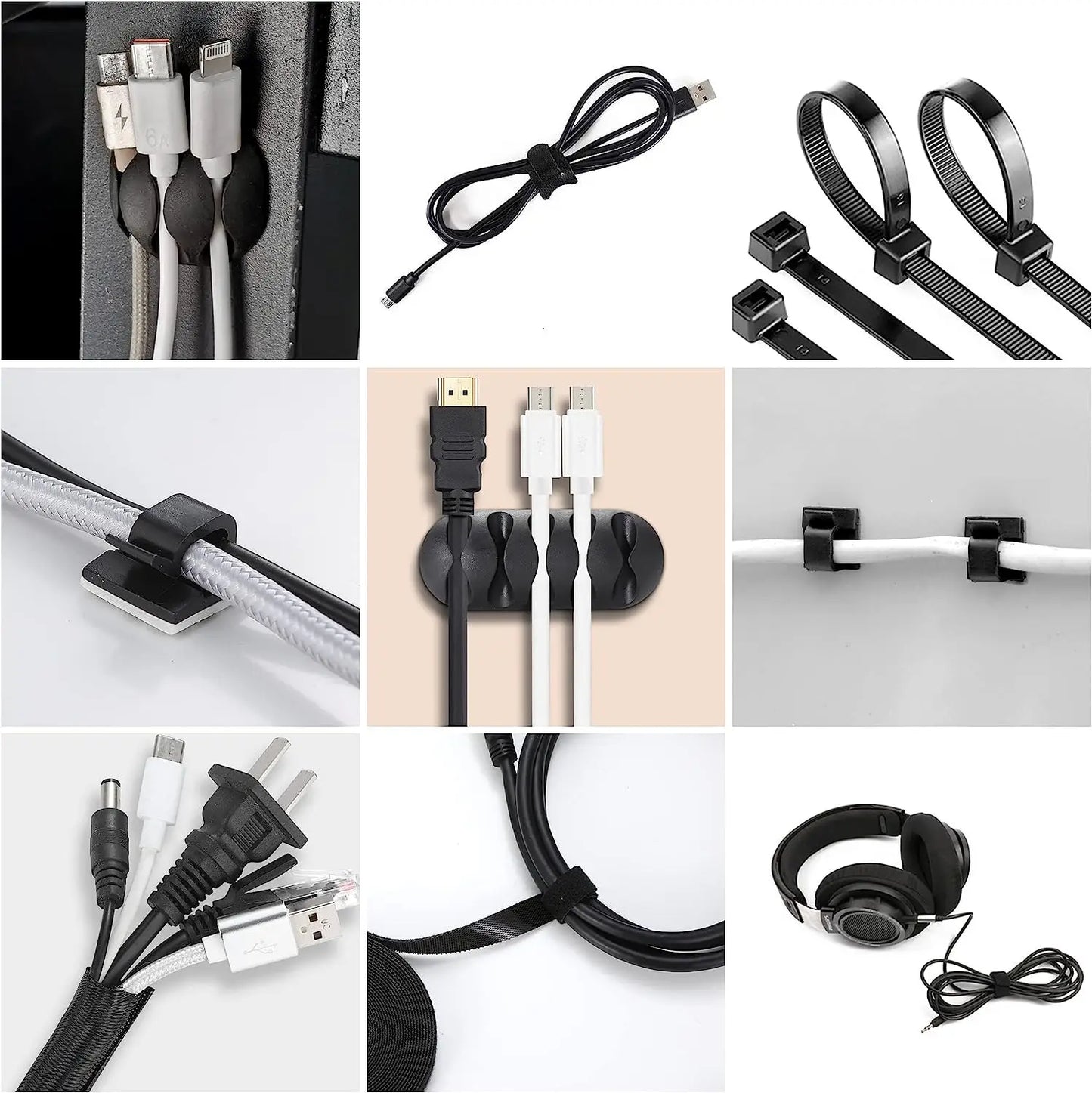 173 PCS Cable Management Kit Include Organizer Sleeve Cord Clips Cable Organizer Straps and Fastening Cable Ties for Office Home
