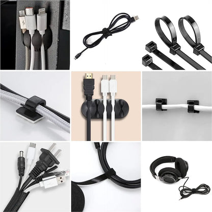 173 PCS Cable Management Kit Include Organizer Sleeve Cord Clips Cable Organizer Straps and Fastening Cable Ties for Office Home