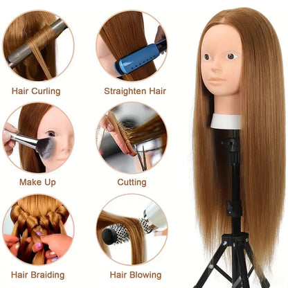 Cosmetology Mannequin Head with 80% Real Hair For Hairdresser Training Practice Long Straight Human Hair Mannequin Doll Head