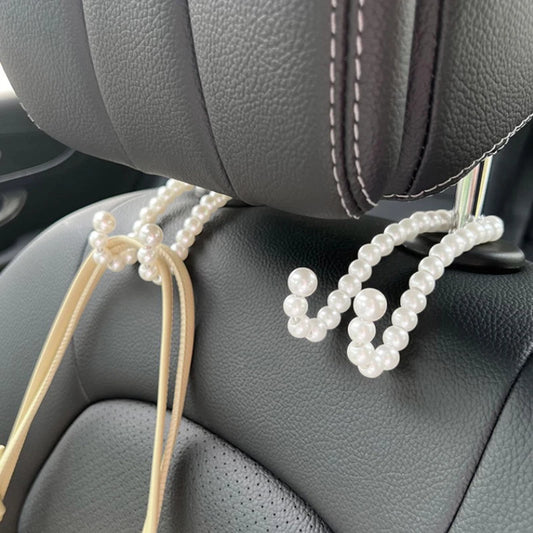 Car Rear Seat Hook White Pearl Hanger Car Hook Half Open Design Auto Hook Stainless Steel Car Seat Headrest Hook Car Accessories