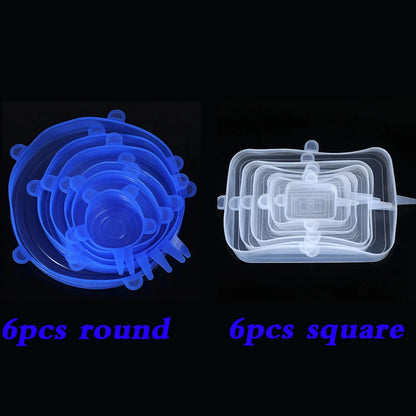 12pcs Silicone Stretch Lids Round Rectangle Magic Lids Reusable Food Covers for Bowls Cups Cans Shapes of Container Dishwasher