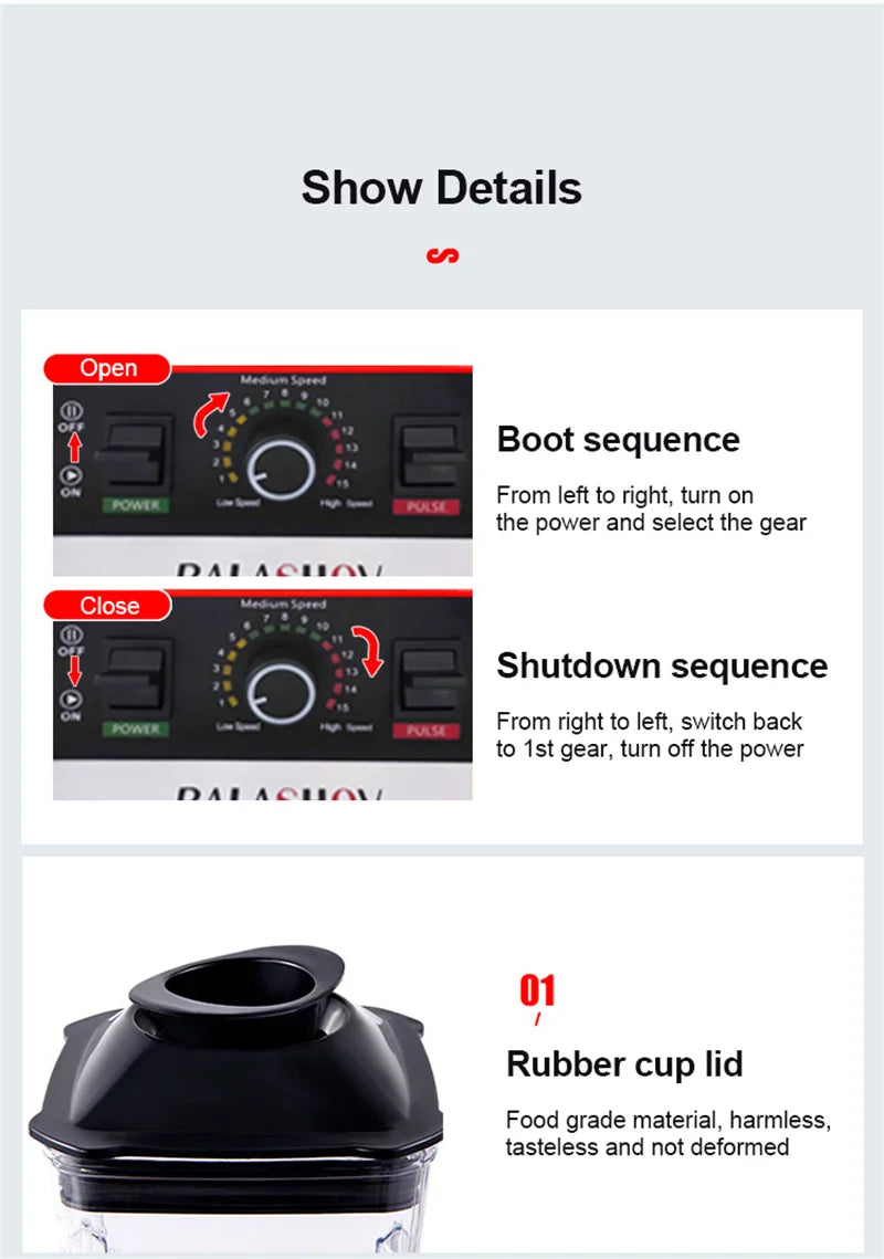 2000W Heavy Duty Commercial Grade Blender Mixer Juicer Fruit Food Processor Ice Smoothies Blender High Power Juice maker Crusher