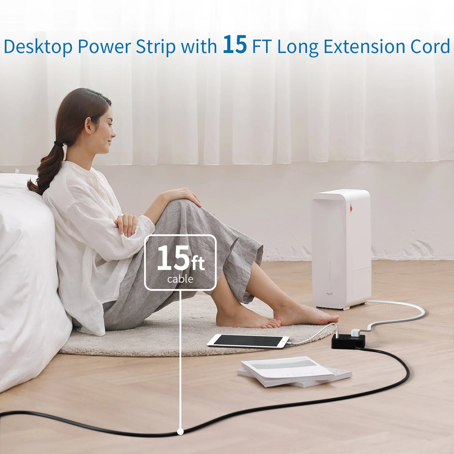Power Strip US Plug 2 Outlets With 3USB Ports 15FT Extra-long Extension Cord（1.5/3/4.6 Meter）Smart USB Charger for Travel/Home