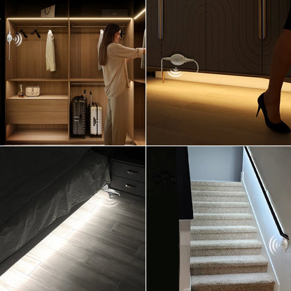 Smart Motion Sensor Under Cabinet Lights Induction ON OFF LED Strip For Kitchen Bed Staircase Wardrobe Emergency Night Lamp