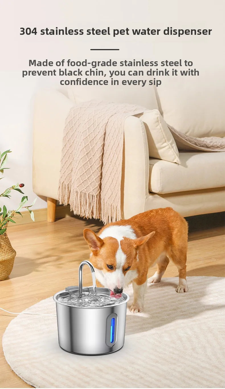 2.2L Automatic Cat Water Fountain With Faucet USB Stainless Steel Filter Silent Water Pump Cat And Dog Water Fountain Supplies