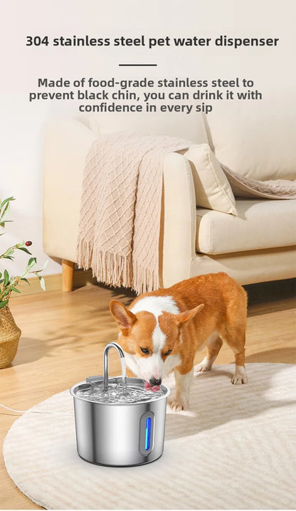 2.2L Automatic Cat Water Fountain With Faucet USB Stainless Steel Filter Silent Water Pump Cat And Dog Water Fountain Supplies