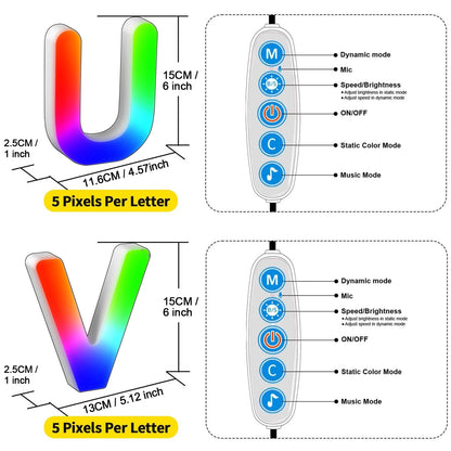 Smart LED Letters Lights Alphabet Light Decorative Name Letter Number Lamp Night Light USB MeRGBW App Music Sync Logo Game Home