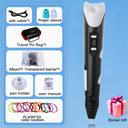 3D Printing Pen 9/50/100/200M PLA Filament LED Display With PU Case DIY Drawing Pens Stimulate Creativity Kids Toys 3D Pen