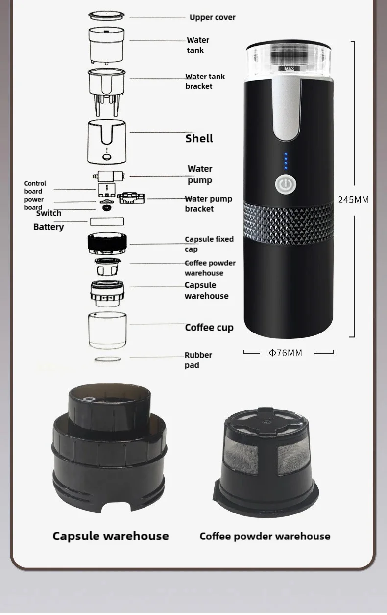 Coffee Maker Electric Capsule Ground Coffee Brewer Portable Coffee Machine Fit Coffee Powder and Coffee Capsule
