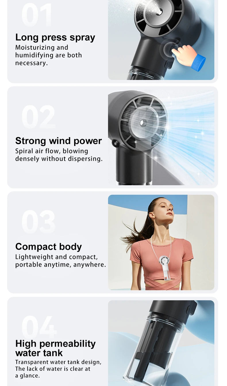 Mini Handheld Fan Portable Misting Fans Adjustable Handheld Fan for Commuters Water Humidifier Cooling Gadget